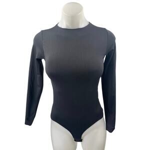 Skims Women's Black Long Sleeve Mock Neck Thong T Shirt Bodysuit Top Size S